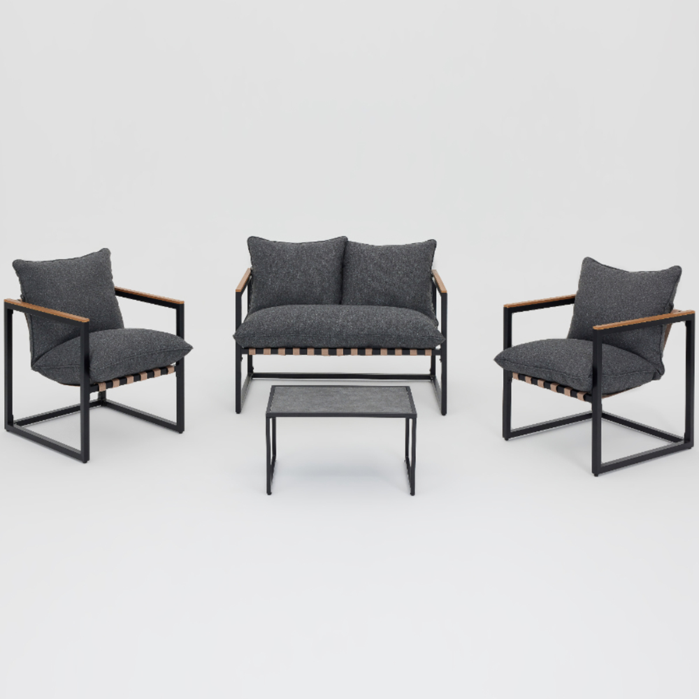 Home Detail Marbella 4 Seater Black Lounge Set with Dark Grey Cushions Image 2