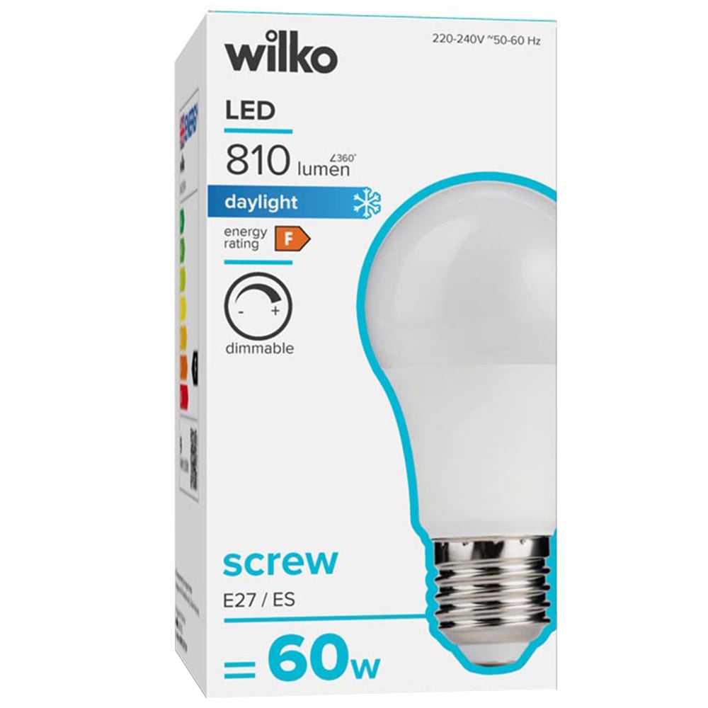 Wilko 1 pack Screw E27/ES LED 810 Lumens Daylight Dimmable Light Bulb Image 1