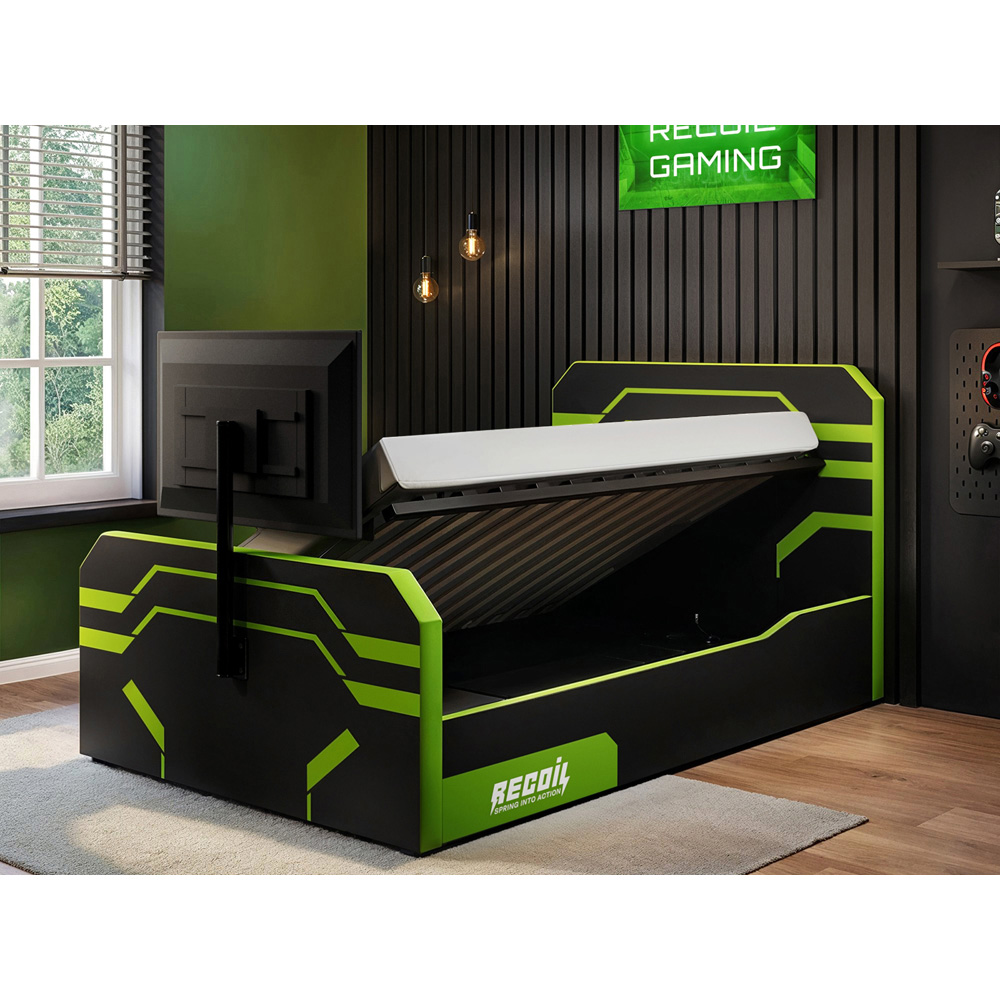 Recoil Alister Small Double Black and Green Side Lift Ottoman Bed with TV Support Image 5