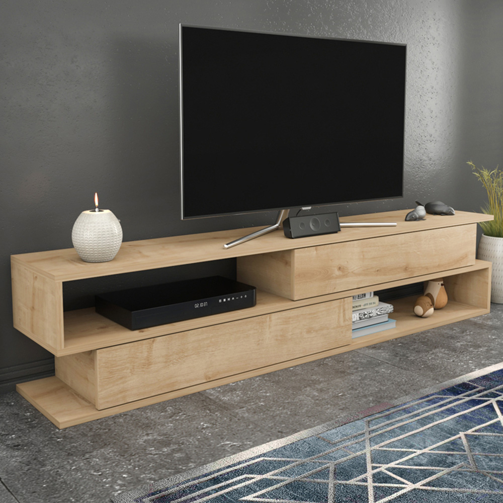 Decorotika Cortez 2 Shelf Oak TV Unit Image 1
