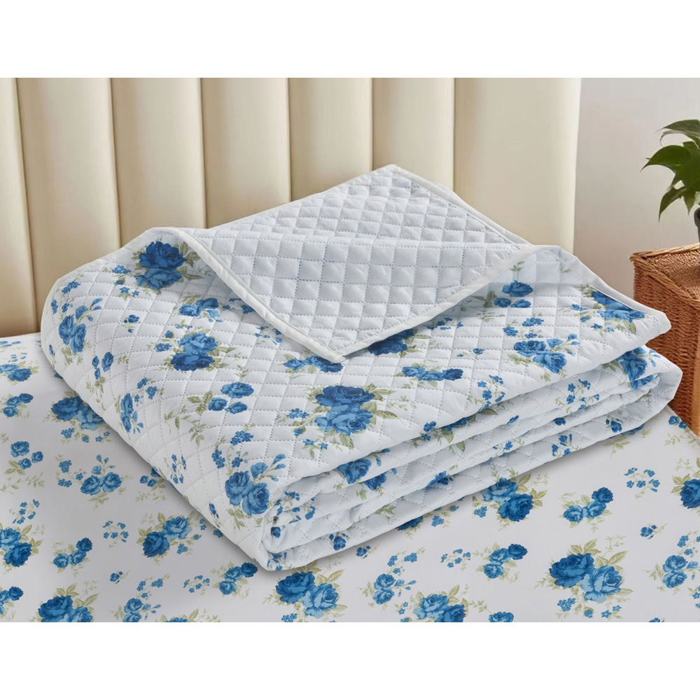 Florelle Florence White and Blue Floral Throw 235 x 235cm Image 3