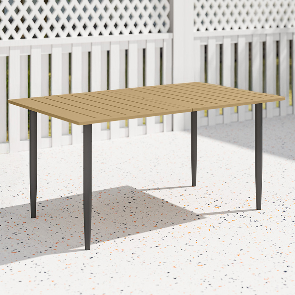 Outsunny 6 Seater Slatted Garden Dining Table with Parasol Hole Brown Image 1