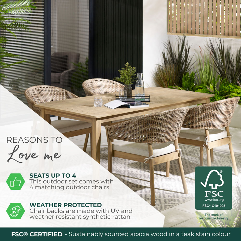Furniturebox Metz 4 Seater Wood and Wicker Outdoor Dining Set Image 7