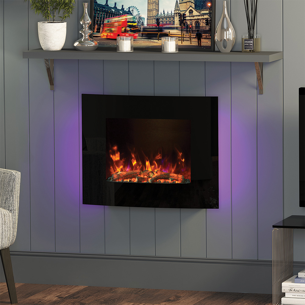 Be Modern Quattro Black Glass Wall Hung Electric Fireplace 25 inch Image 2