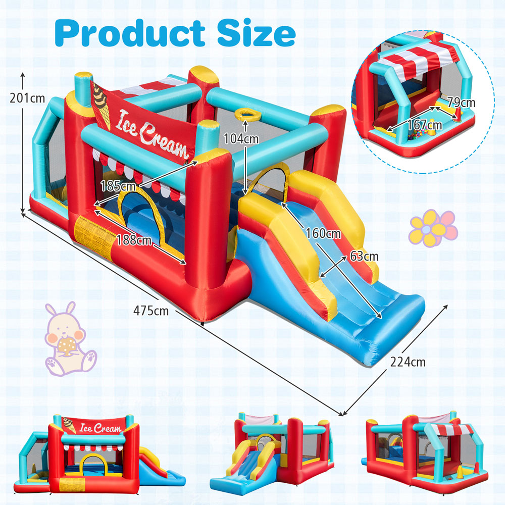 Costway 5-in-1 Kids Ice Cream Inflatable Bounce House with Basketball Hoop and Ball Pit Play Set Image 7