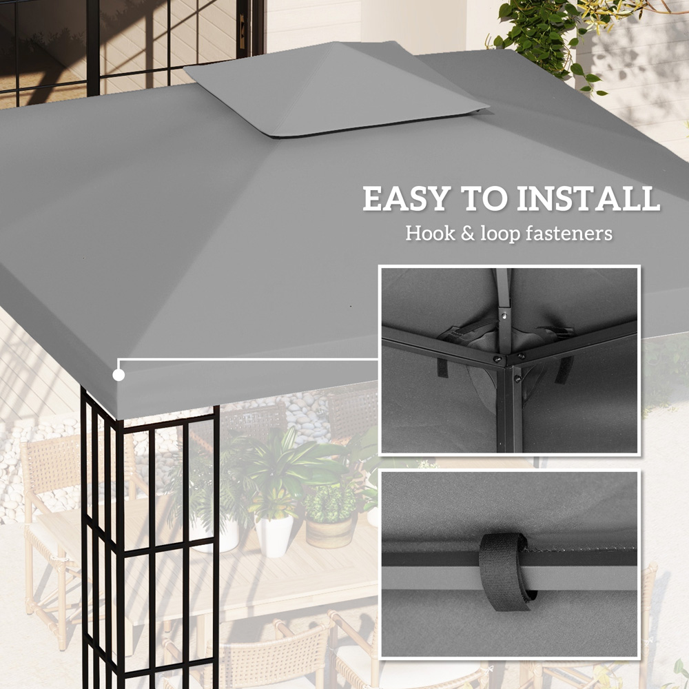Outsunny 3 x 3m 2-Tier Light Grey Gazebo Canopy Replacement Cover Image 5