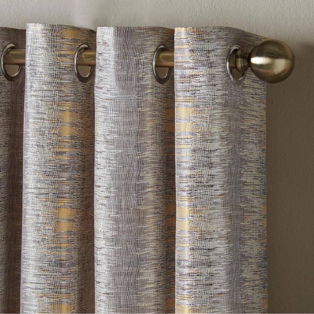 Alan Symonds Flections Ochre Jacquard Shimmering Lined Ring Top Eyelet Curtains 228 x 183cm Image 2