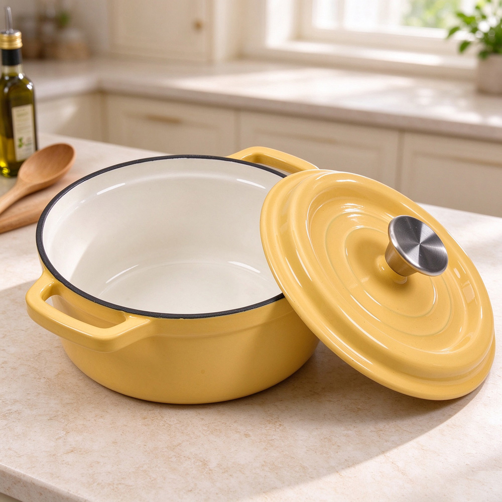Living and Home Yellow Enamelled Cast Iron Dutch Oven Pot 6L Image 7