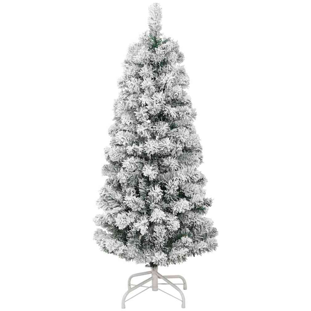 vidaXL Pre-Lit Warm White LED and Blue Baubles Snow Flocked Artificial Christmas Tree 4ft Image 3