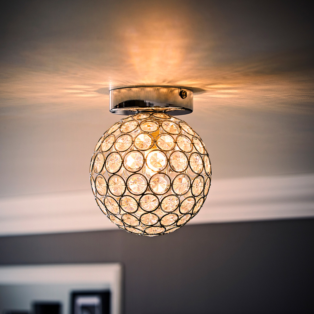 ValueLights Ella Chrome Sphere Globe Jewel LED Flush Ceiling Light Image 6