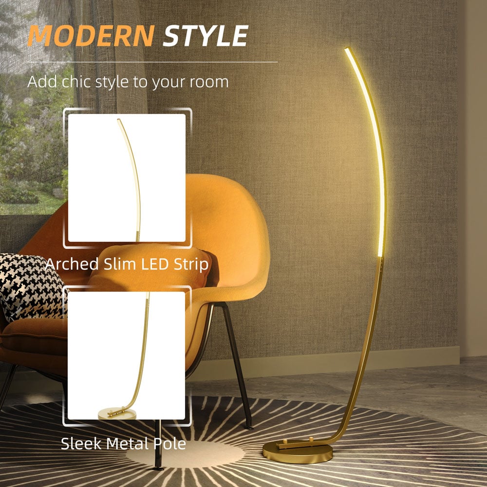 Portland Gold Tone Arched LED Strip Floor Lamp Image 8