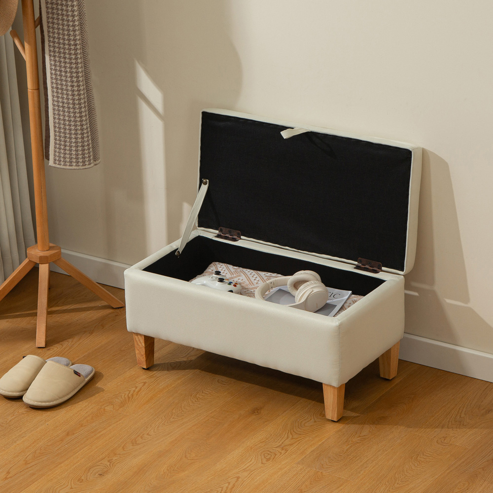 HOMCOM Beige Linen Fabric Ottoman Storage Box Image 3