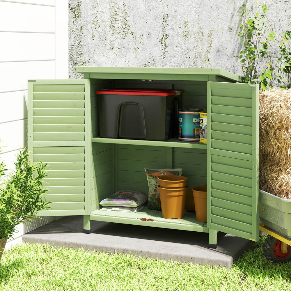 Outsunny 1.5 x 2.8ft Green Solid Wood Garden Storage Shed Image 5