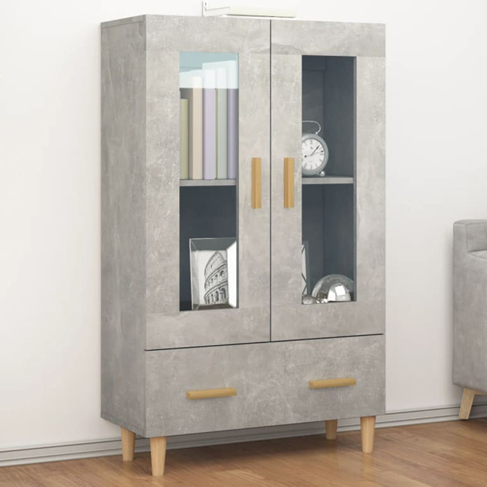 vidaXL 2 Glass Door Single Drawer Concrete Grey Highboard Image 1