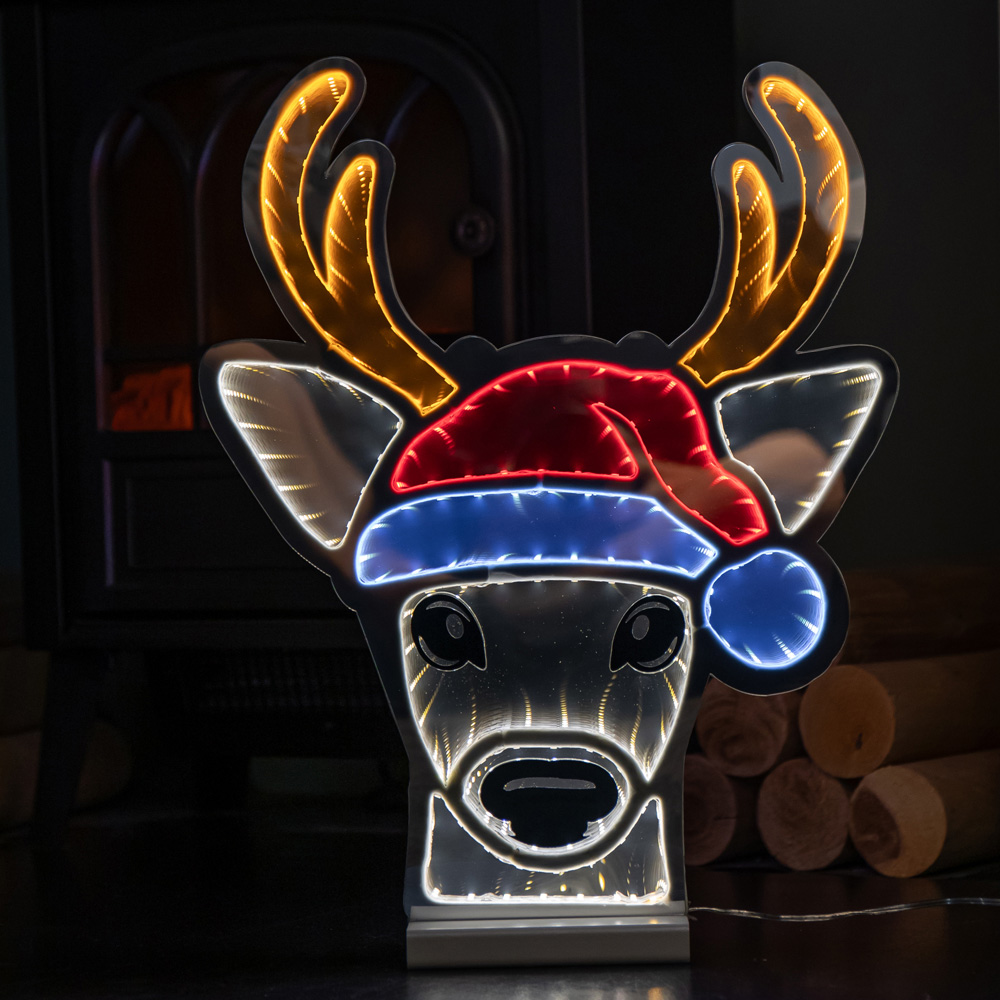 Samuel Alexander Multicolour LED Light Up Deer Head in Santa Hat Infinity Christmas Decoration 40cm Image 7