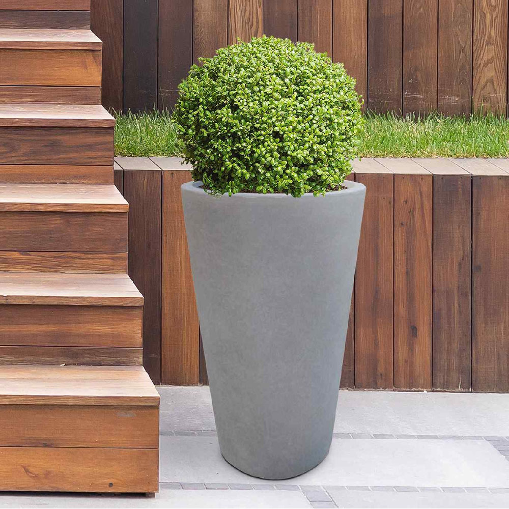 wilko Stone Grey Light Concrete Fibrestone Egg Round Plant Pot 32cm Image 2