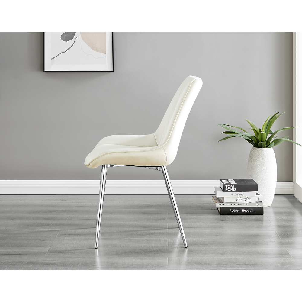 Furniturebox Cesano Set of 2 Cream and Chrome Velvet Dining Chair Image 3