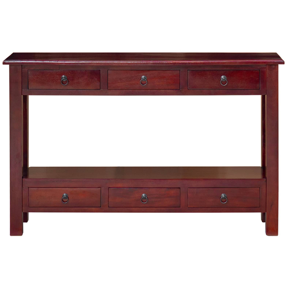 vidaXL 6 Drawer Single Shelf Brown Solid Mahogany Wood Console Table Image 5