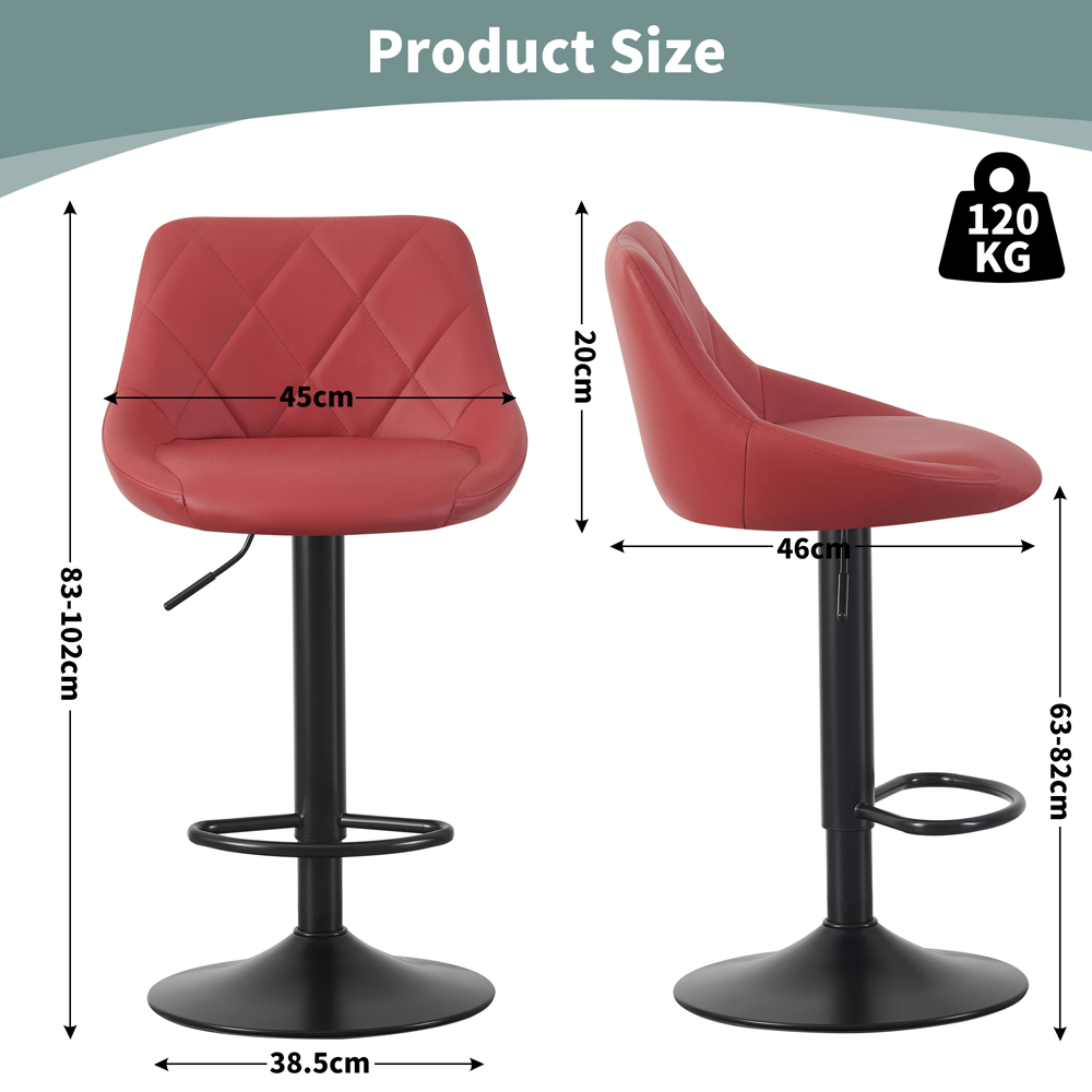 Stanley Red Height Adjustable Kitchen Bar Stool with Footrest Set of 2 Image 5