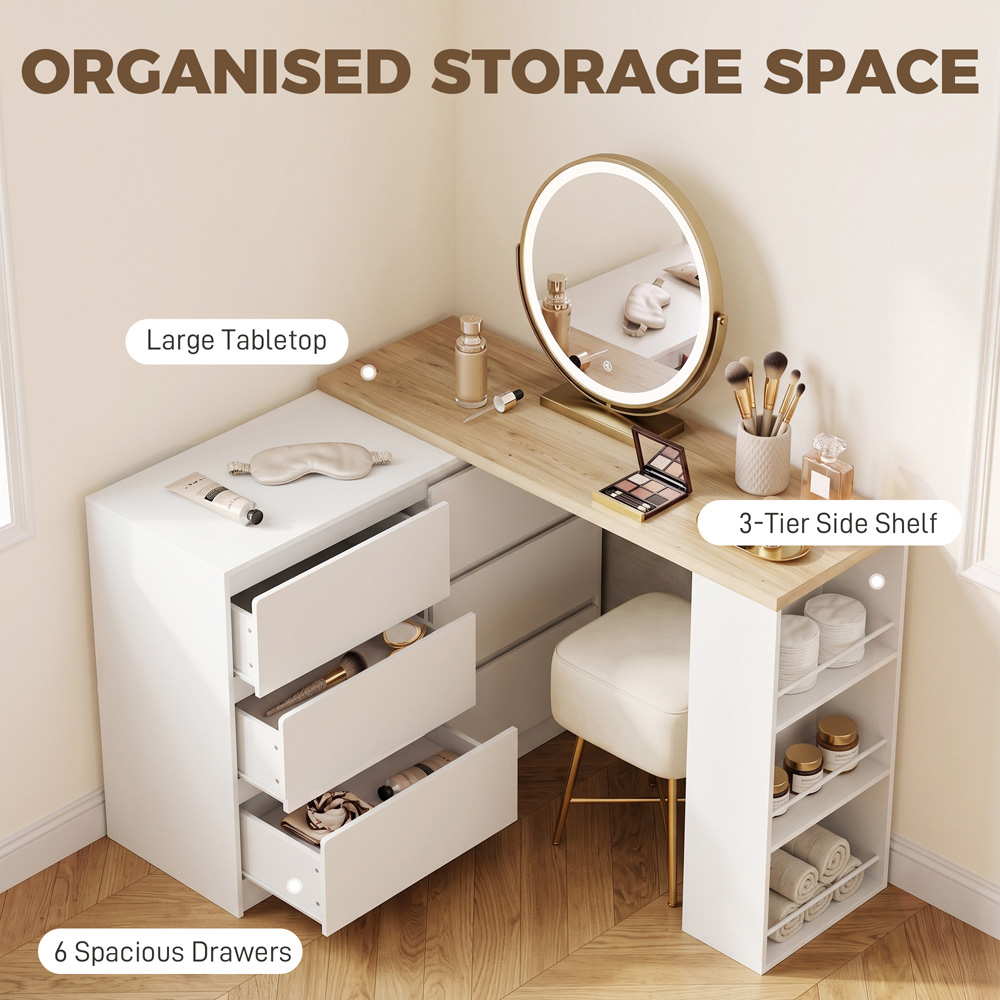 HOMCOM 6 Drawer 3 Shelf White Vanity Table Image 6