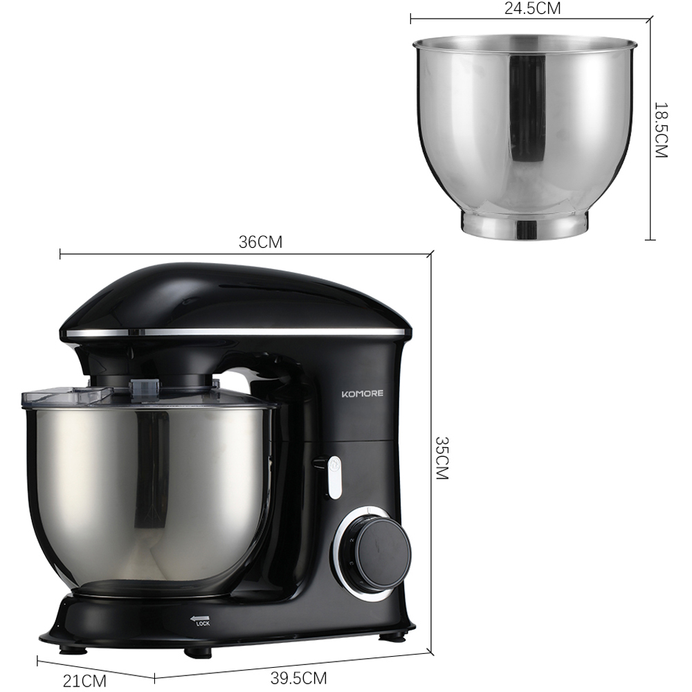 Komore AI1343 Black Multifunctional 1400W Stand Mixer with Steel Bowl Image 9