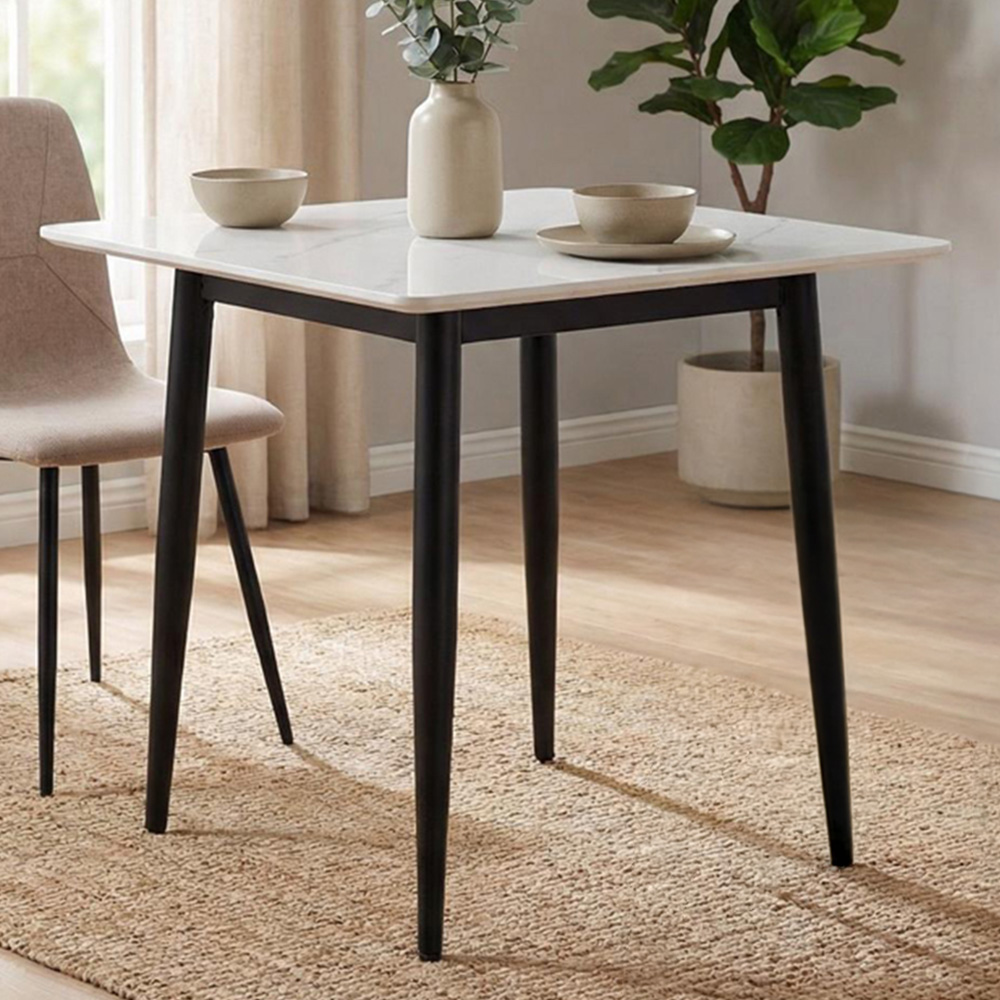 FWStyle Nova 2 Seater Sintered Stone Marble Effect Heat Resistant Fixed Top Dining Table Cream Image 1