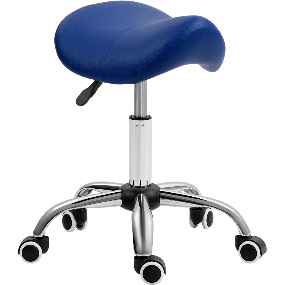 Portland Blue PU Leather Adjustable Saddle Stool with Moulded Padded Seat Image 2