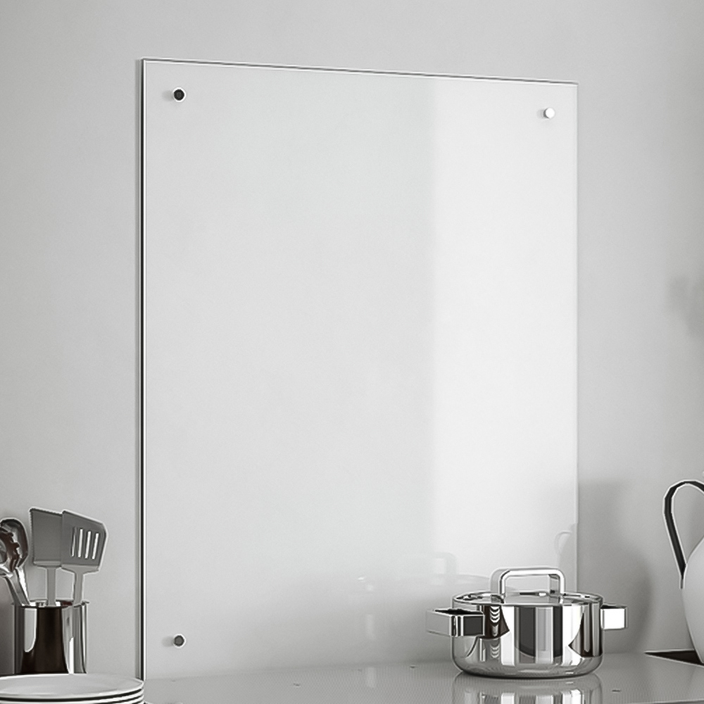 Clear Glass Kitchen Splashback with Polished Chrome Caps 600 x 750 x 4mm Image 1