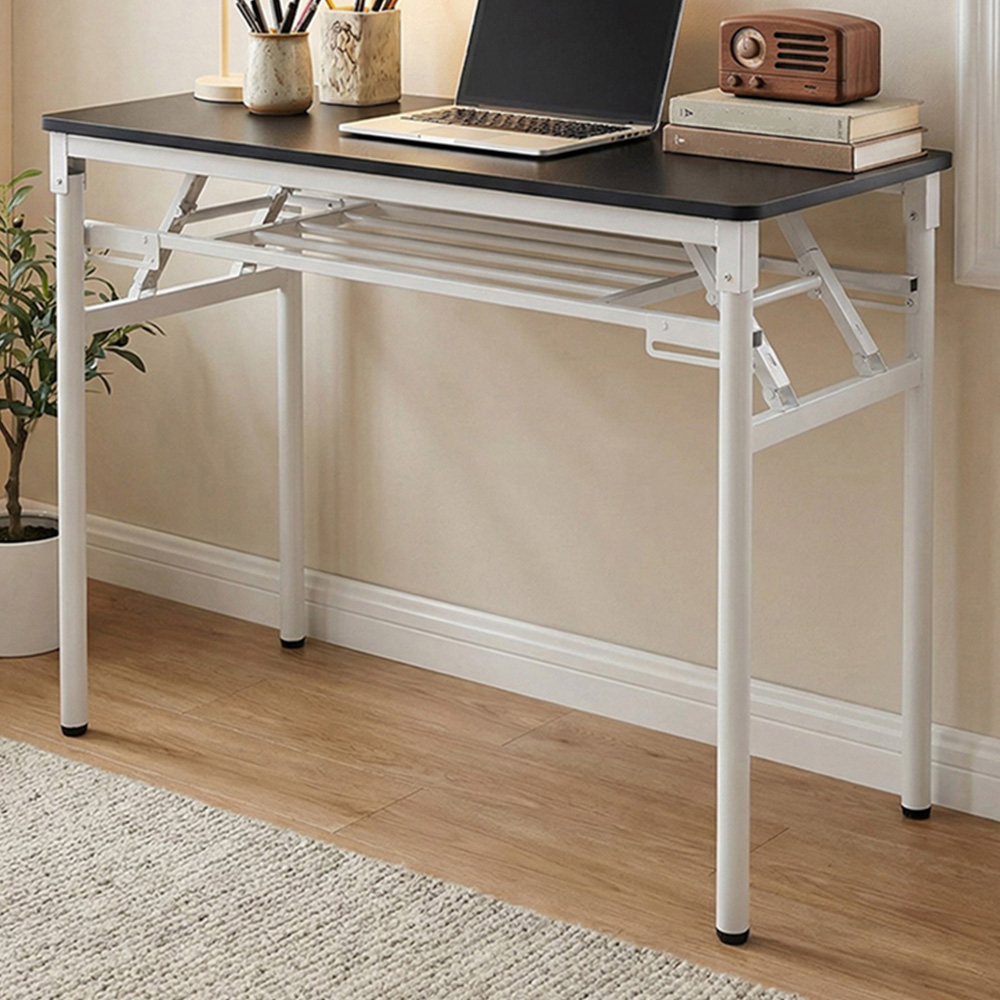 Living and Home Single Shelf Metal Frame Foldable Laptop Desk Black 80cm Image 1