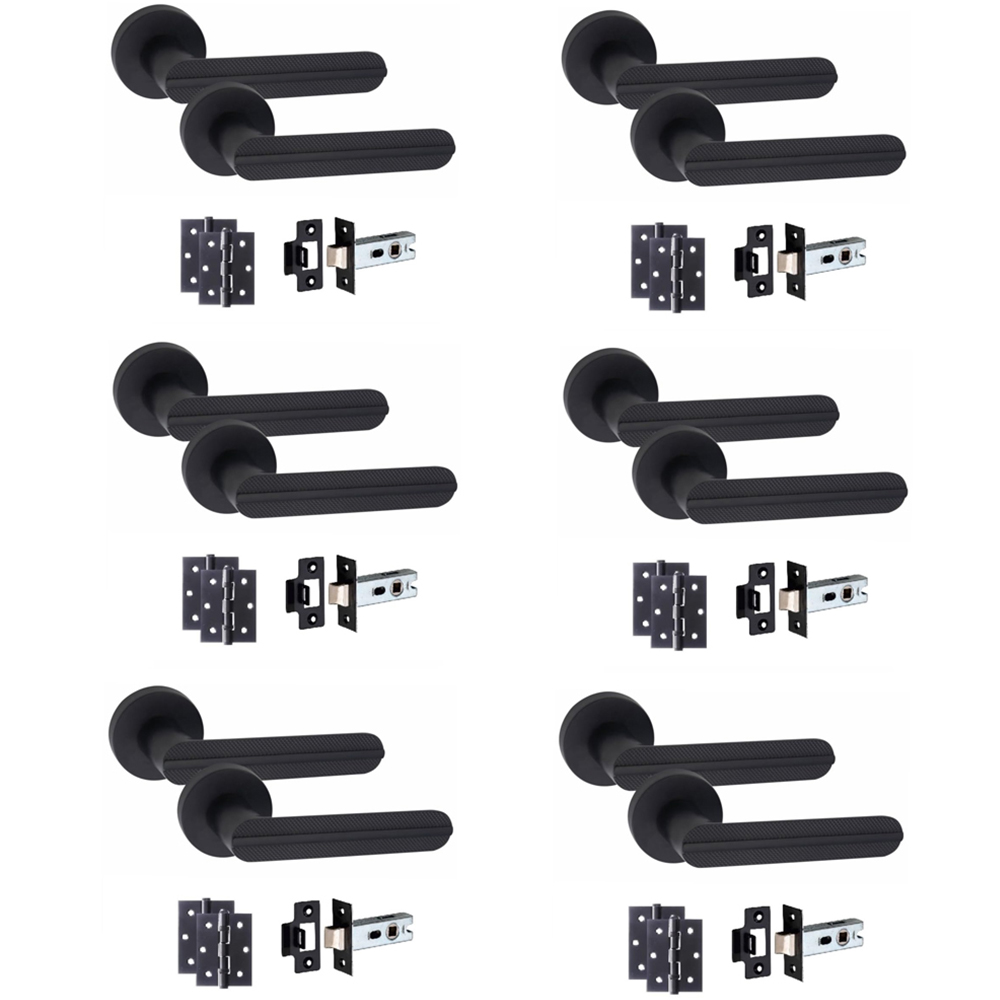 Golden Grace Matt Black Modern Lima Door Handle Set 6 Pack Image 1