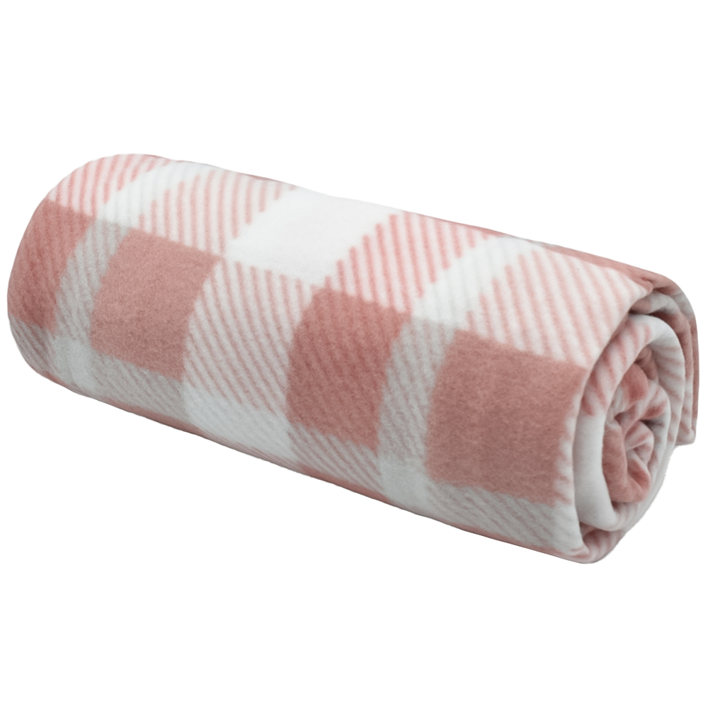 Velosso Blush Pink Check Polar Fleece Blanket 152 x 127cm Image 1