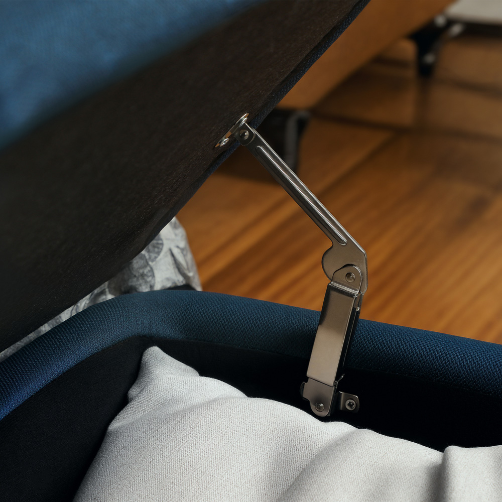 HOMCOM Blue Linen Fabric Storage Ottoman Bench Image 3