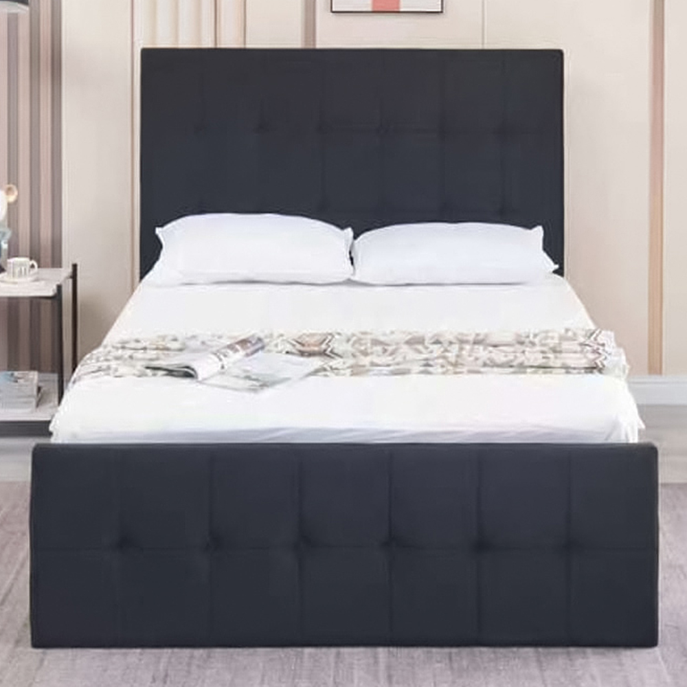 Portland Single Black Velvet Cushioned Ottoman Bed Image 1