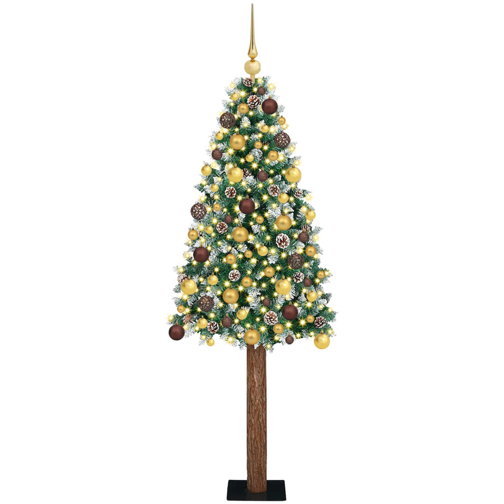 vidaXL Green Snow Flocked Artificial Christmas Tree with Pinecones LEDs Bronze Gold Ornaments 6ft Image 1