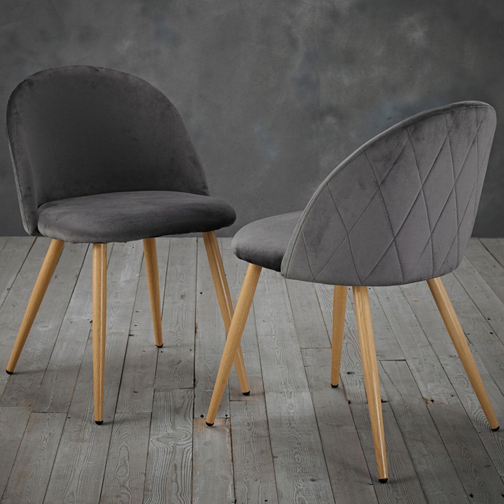 Venice Set of 2 Grey Velvet Dining Chair Image 1