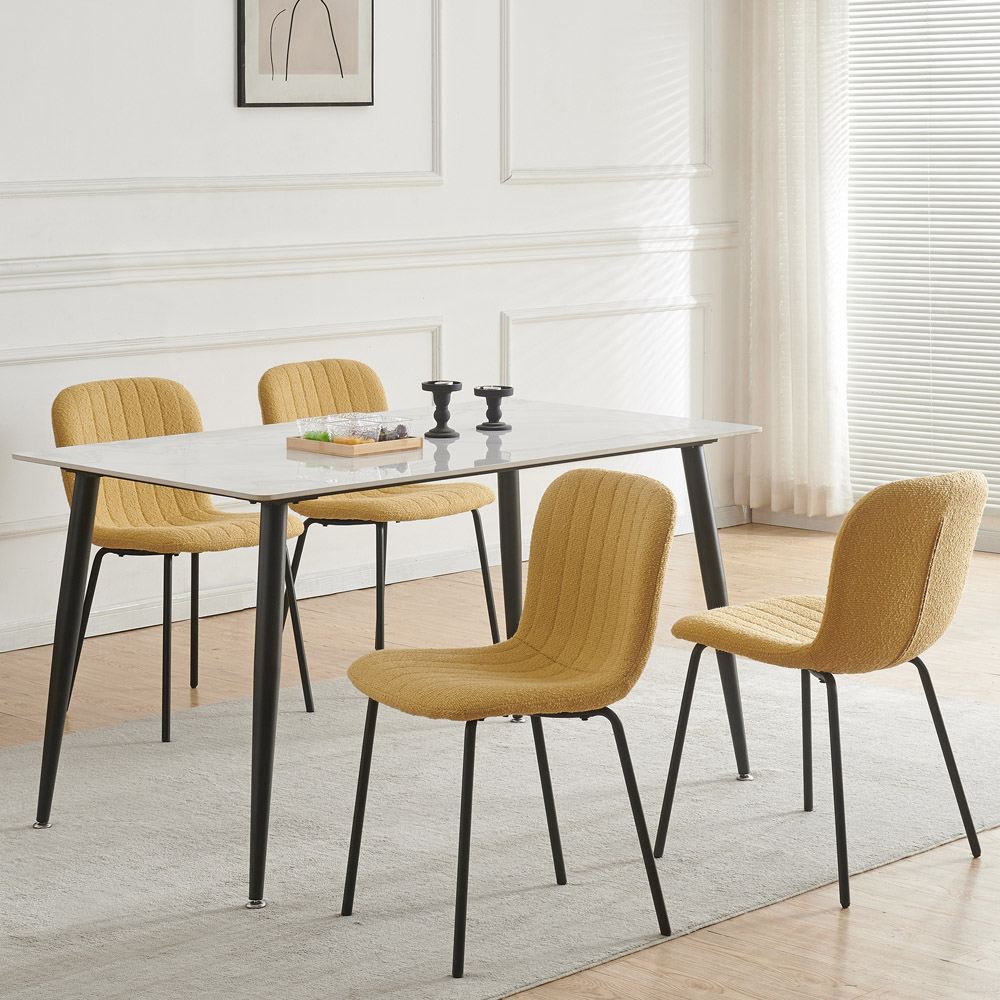 Bella Set of 4 Yellow Teddy Faux Fur Stitched Design Dining Chairs Image 6