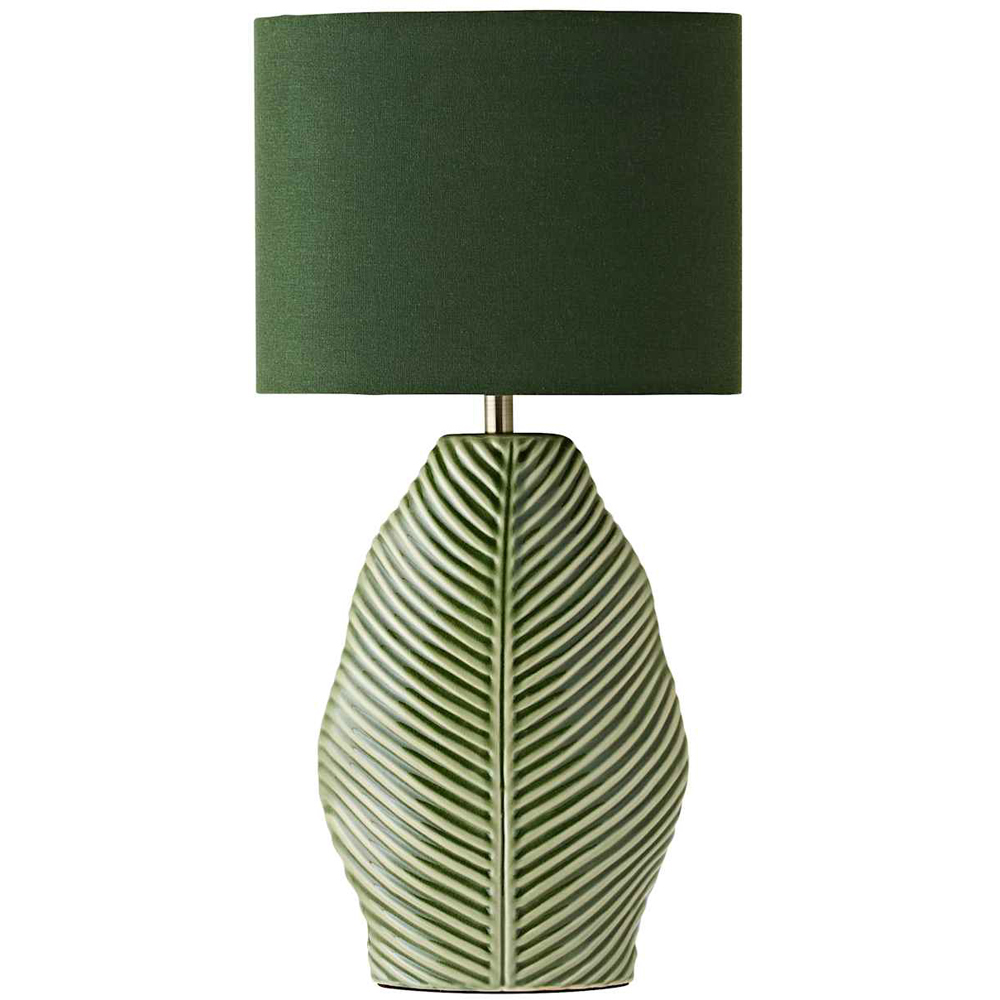ValueLights Paloma Green Leaf Embossed Ceramic LED Table Lamp with Bulb Image 1