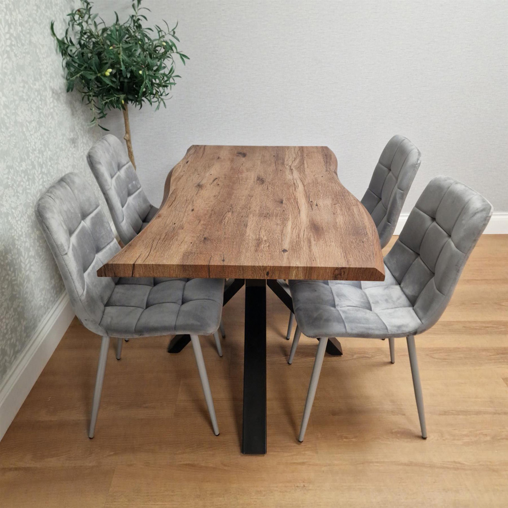 Kosy Koala 4 Seater Grey Velvet Wooden Effect Dining Set Image 5