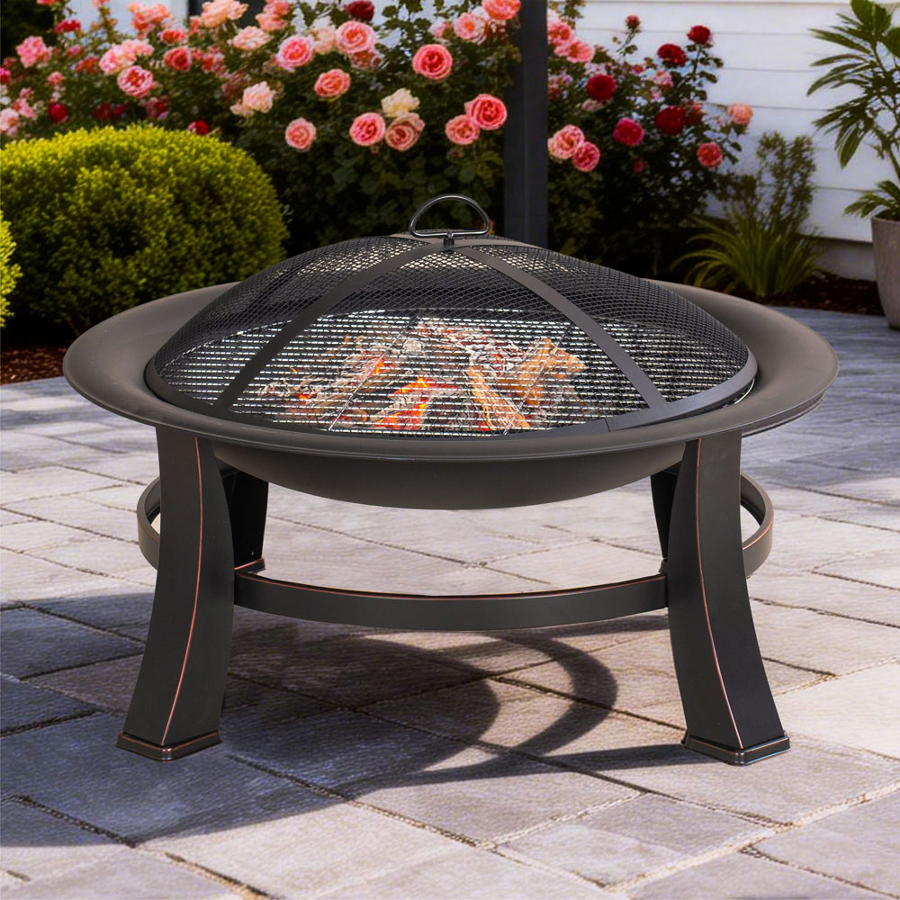 Direct Wicker Black Round Fire Pit Bowl with Full Accessory Kit 83cm Image 2