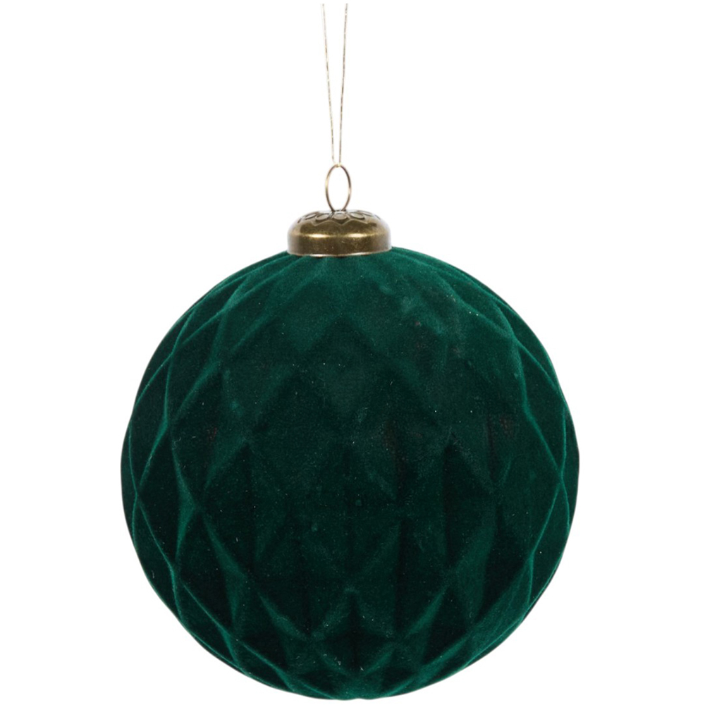 Pack of 9 Flocked Pattern Baubles Green Image 2