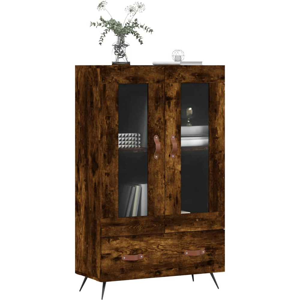 vidaXL 2 Glass Door Single Drawer Smoked Oak Highboard Image 3