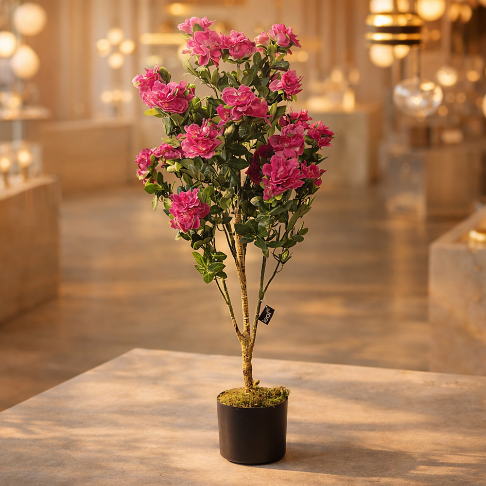 Leaf Artificial Azalea Pink Blossom Tree Pot 100cm Image 2