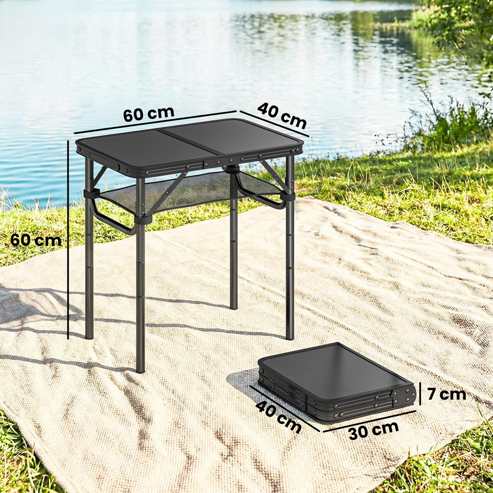 Outsunny 2ft Black Foldable Camping Table with Storage Layer Image 9
