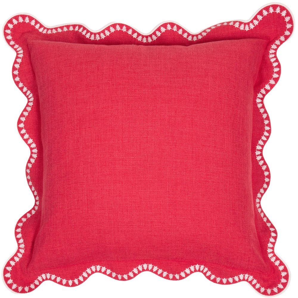 Christmas Tree Embroidered Scallop Cushion Red Image 3