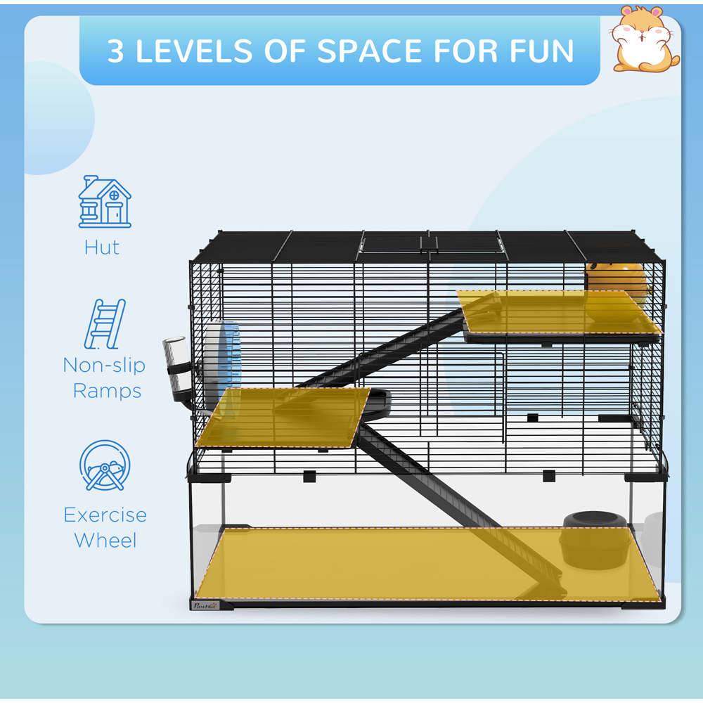 PawHut Black 3 Tier Hamster Cage 57 x 48.5 x 78.5cm Image 4