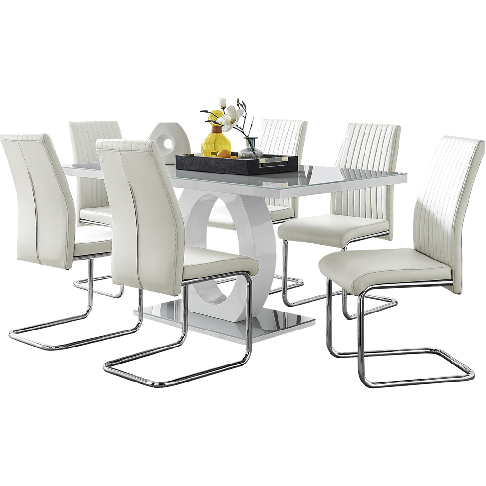 Furniturebox Lucia Fontant 6 Seater Dining Set Grey Gloss White and Chrome Image 2