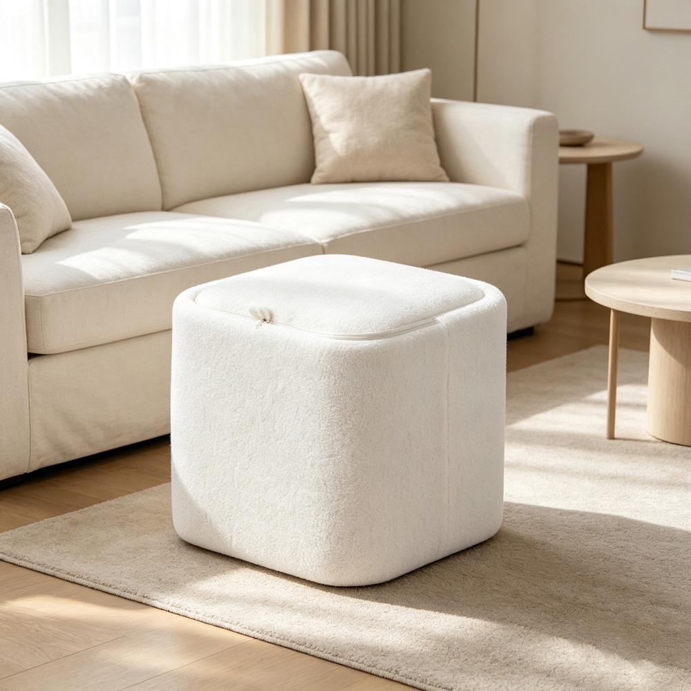Living and Home White Teddy Fleece Cube Storage Ottoman with Reversible Lid Image 8