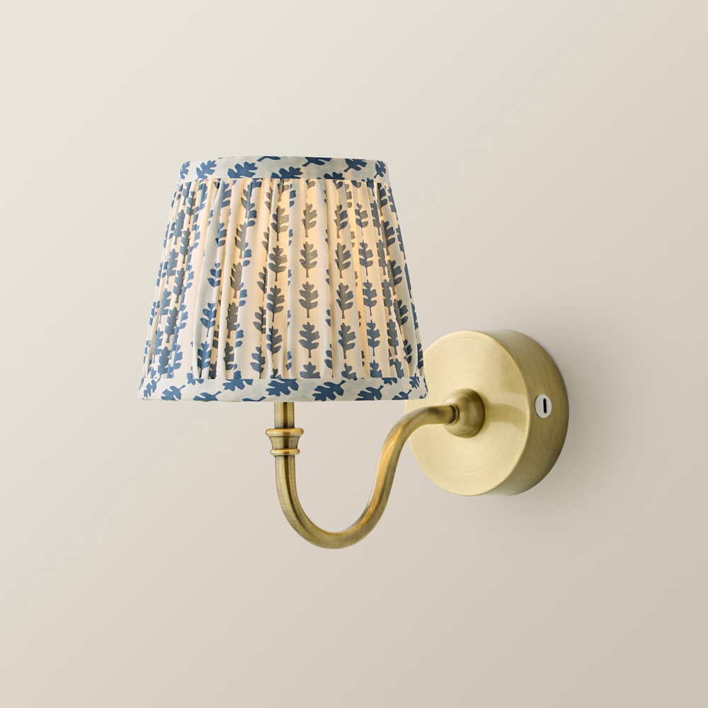 ValueLights Lowe Blue Ditsy Floral Pleated Shade Gold Rechargeable Wall Light with Bulb Image 3