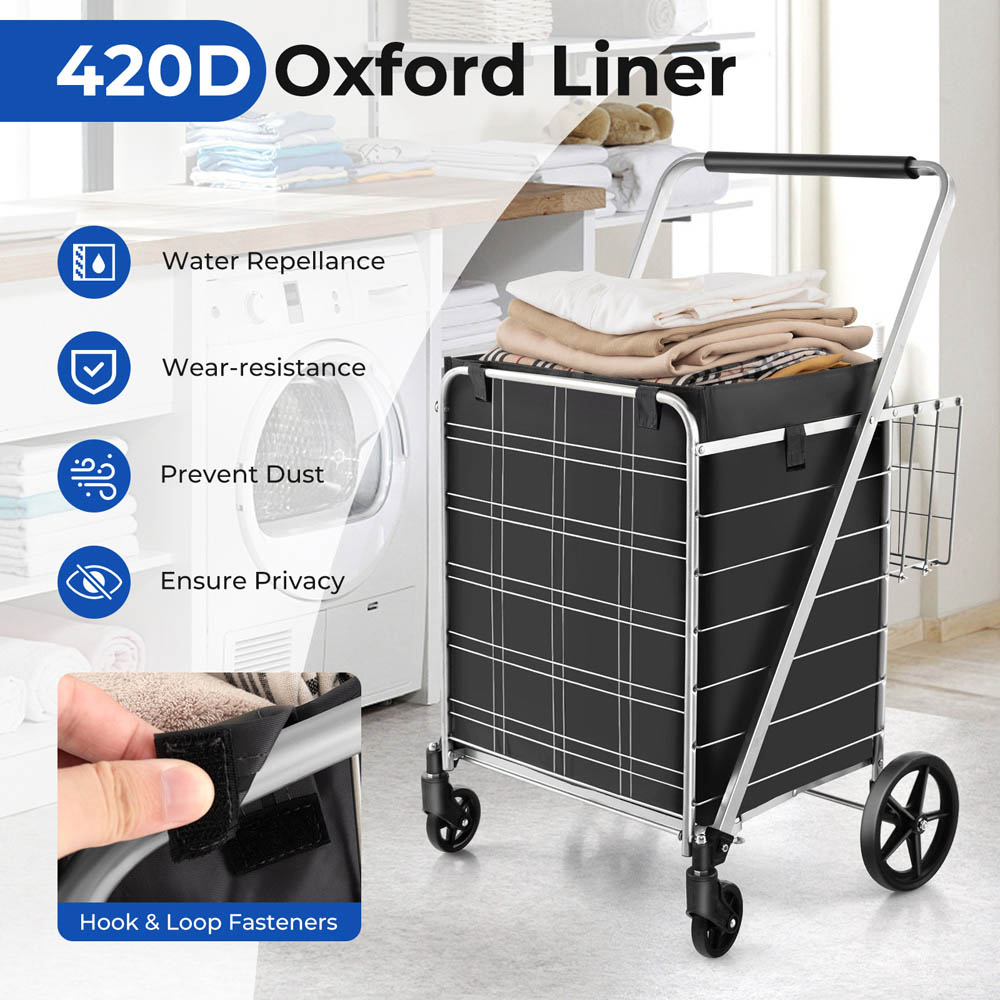 Costway White Folding Shopping Cart with Waterproof Liner Image 5