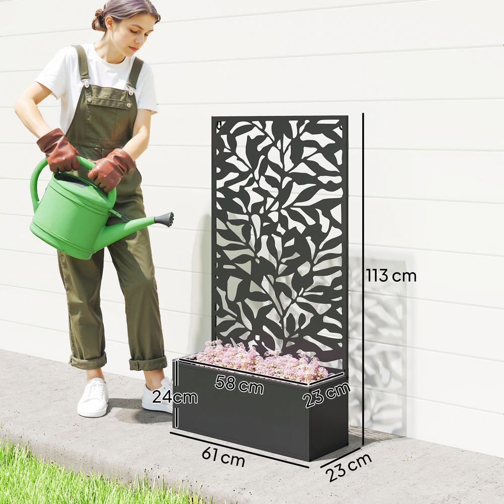 Outsunny Black Metal Raised Garden Bed with Trellis 113 x 23 x 61cm Image 9